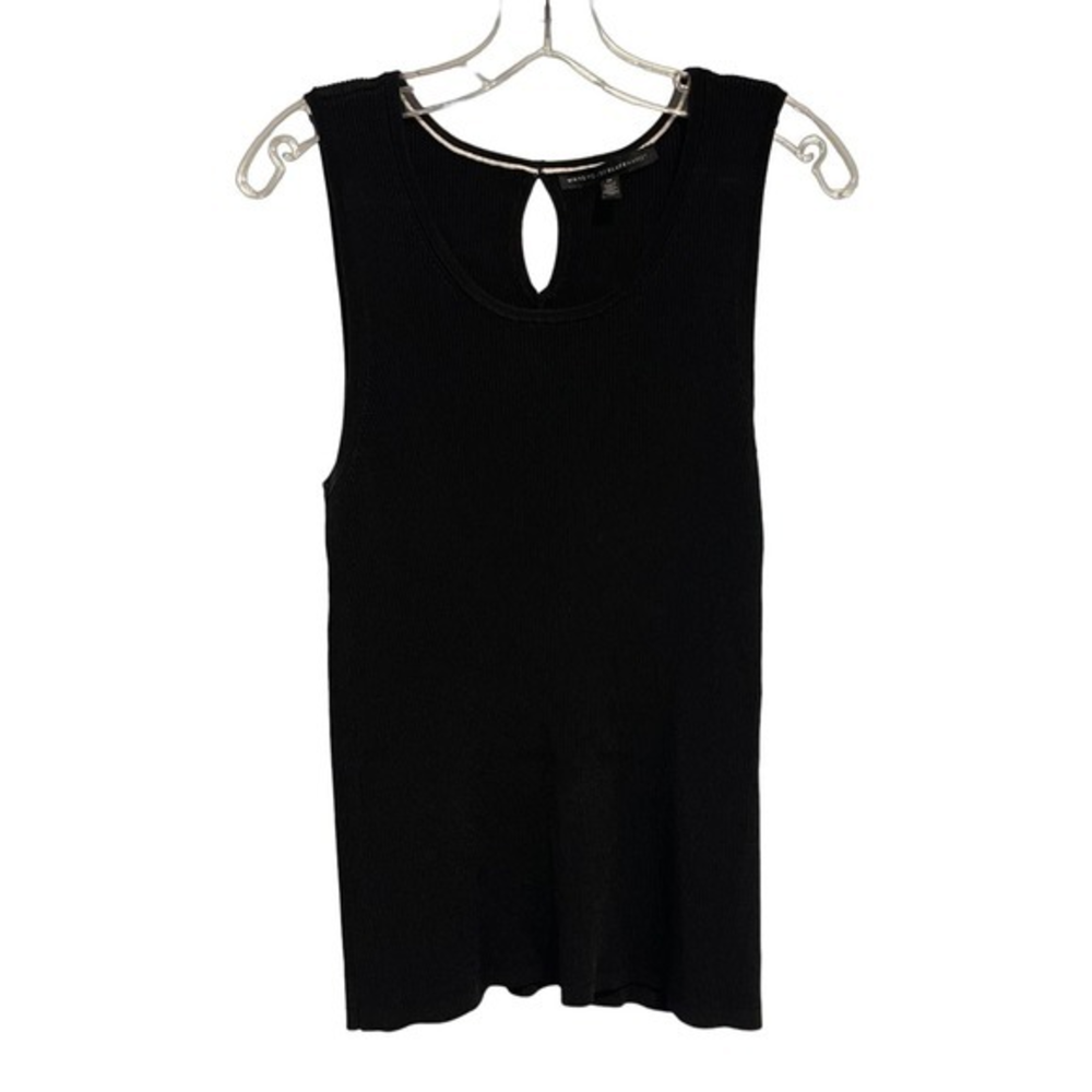 White House Black Market Black Ribbed Keyhole Sleeveless‎ Knit Top Tank Medium